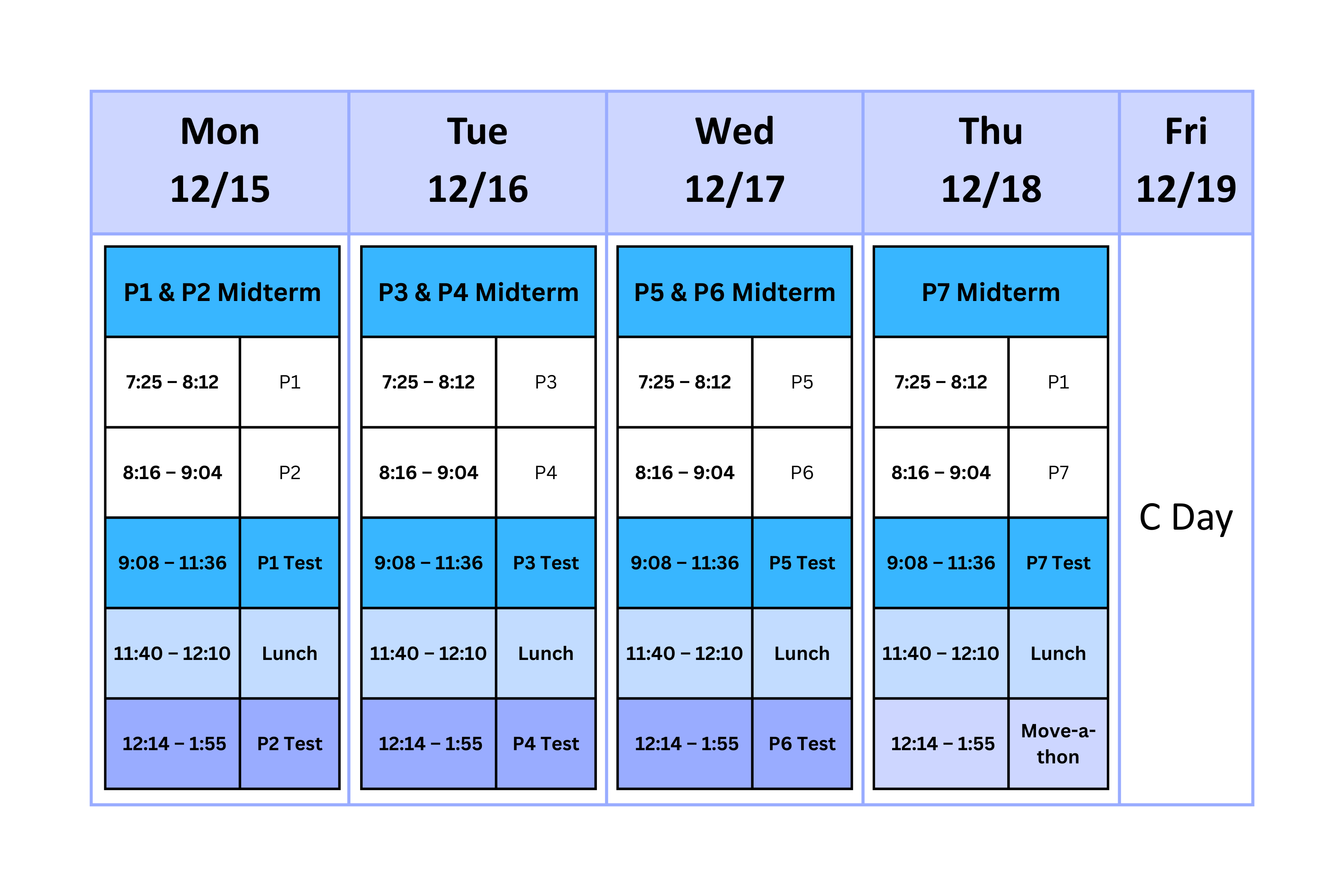 Midterm Testing Calendar